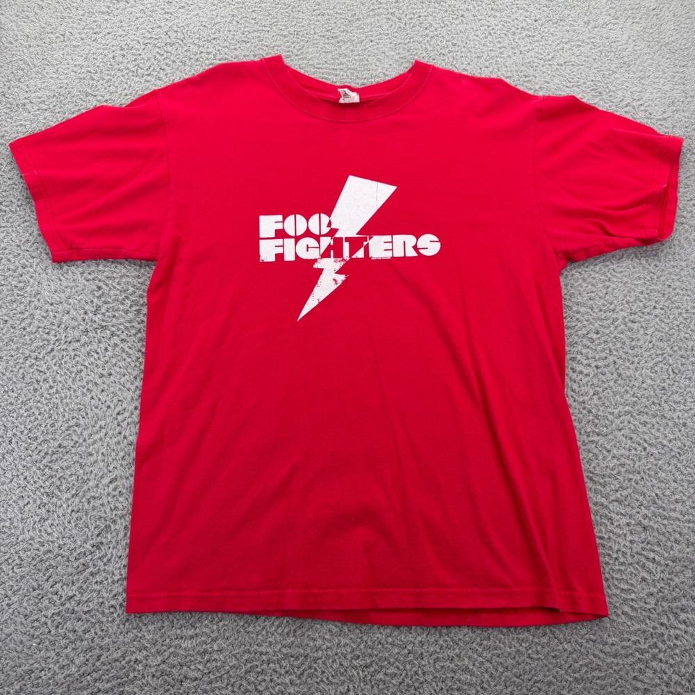 Anvil Foo Fighters T-Shirt Mens L Red Good 2007 Logo Lightning Bolt Graphic Tee